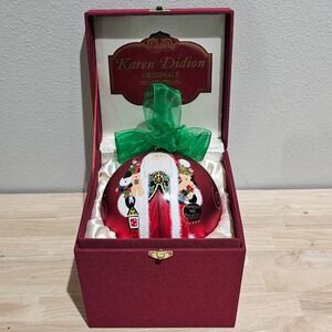 Karen Didion Large Hand Painted Santa Christmas Ornament Red Glass in Box